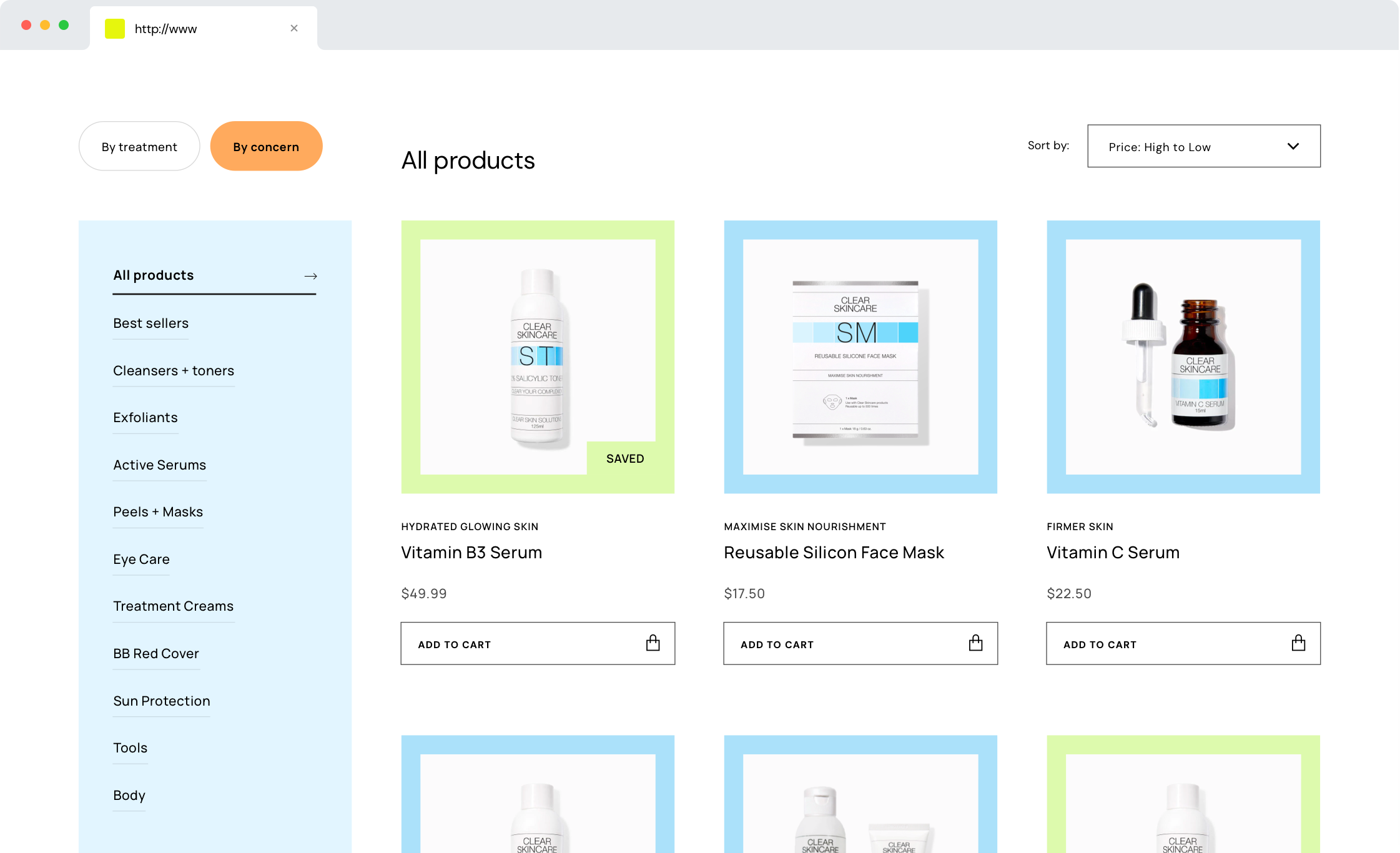 Clear Skincare online store with skincare products