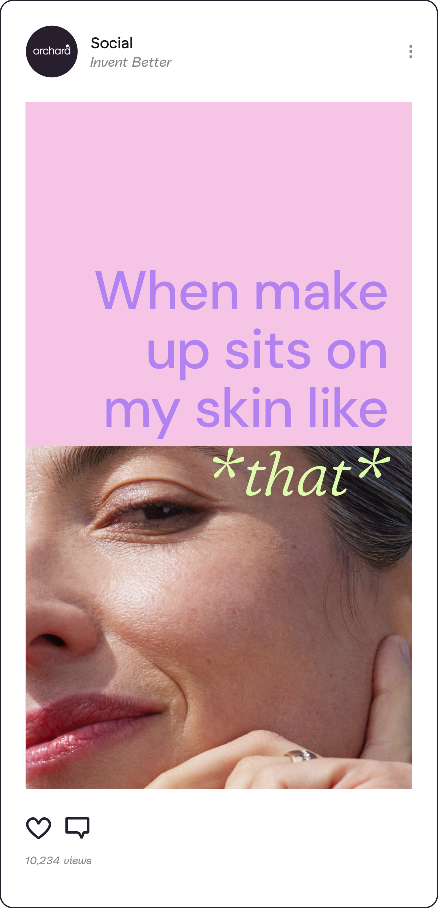 Social media close-up image of makeup on skin ad