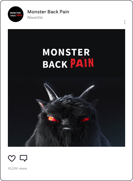 Social media post of a dark monster representing back pain