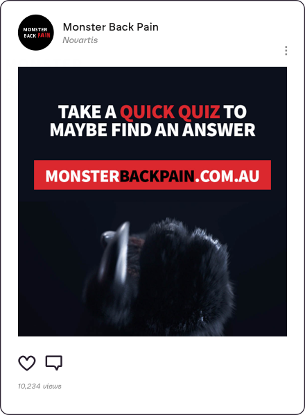 Social media image of a man on a couch with a back pain monster