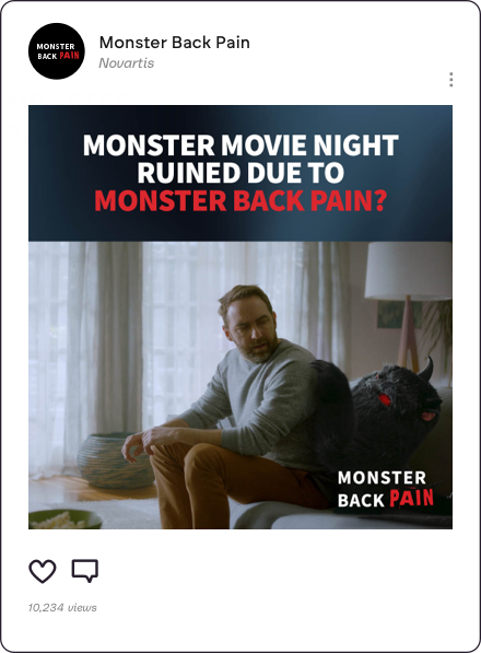 Social media call to action for a back pain quiz with a dark monster