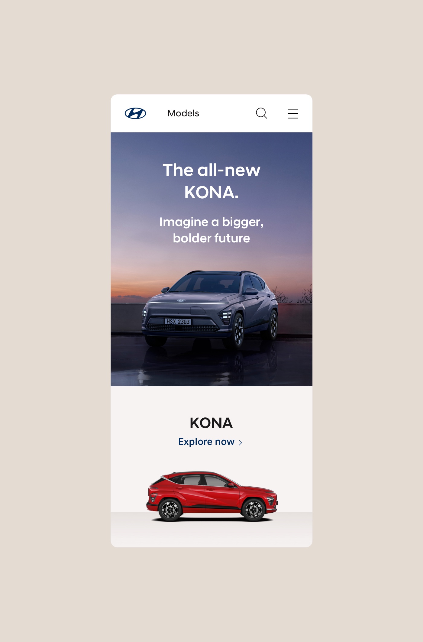 Mobile advertisement for the all-new Hyundai KONA