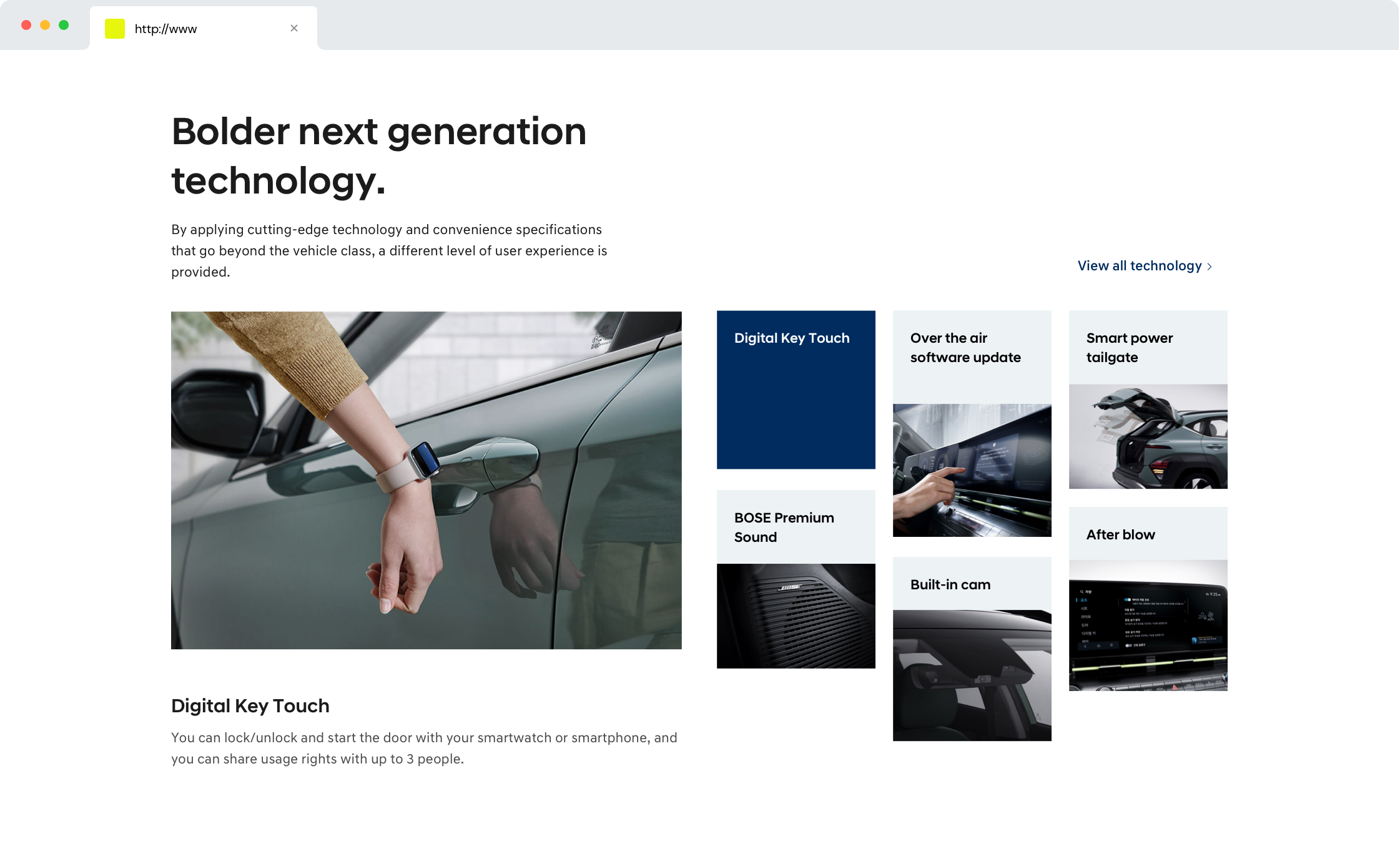 Web page section showing Hyundai's next-generation technology features