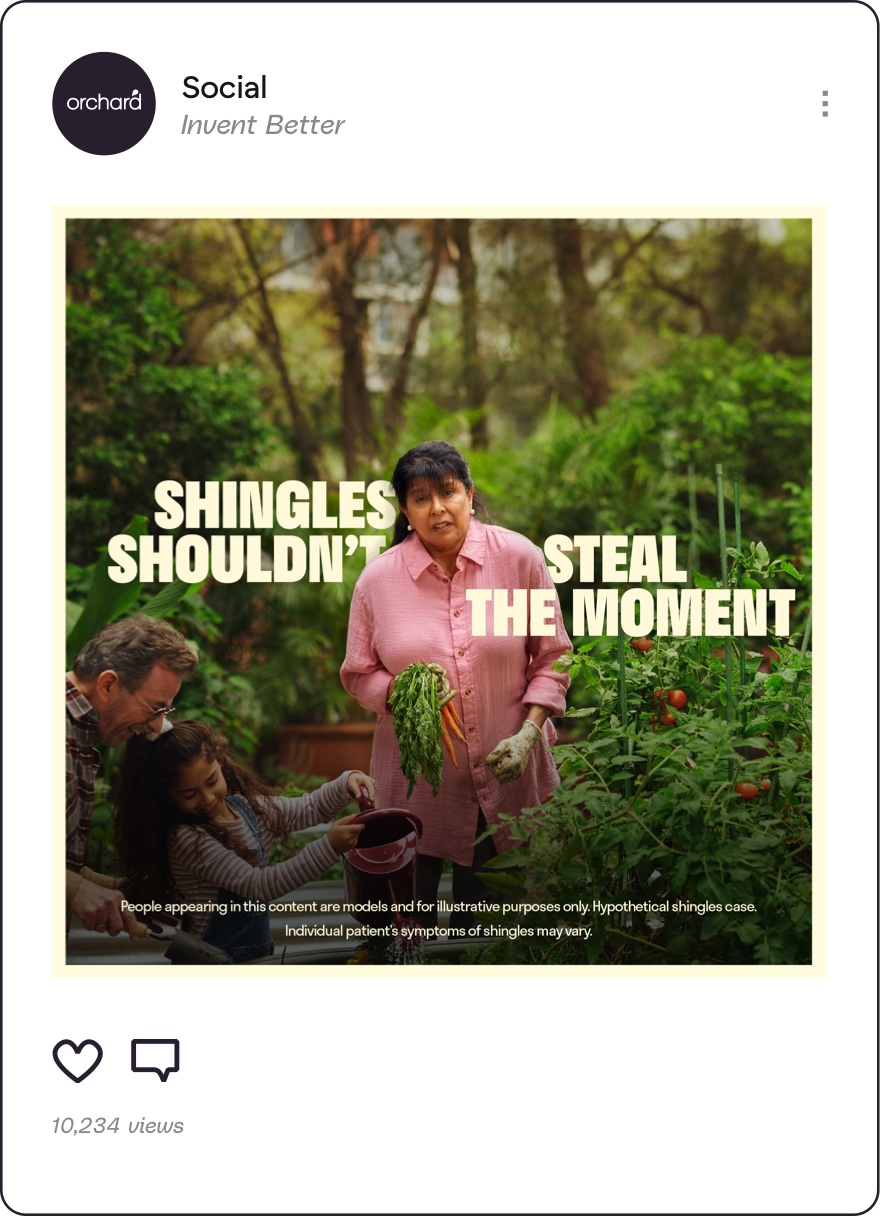 Family gardening together in a shingles awareness ad.