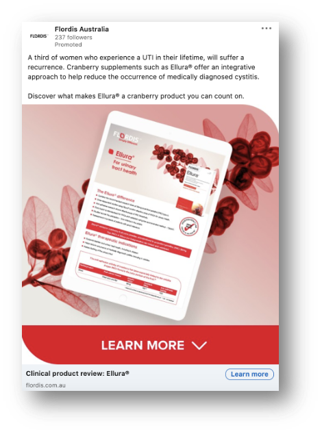 Advertisement for Ellura cranberry supplement